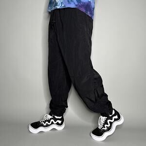 Vintage 90s Military Track Pants Mens L Jet Black Nylon Joggers Ankle Zippers